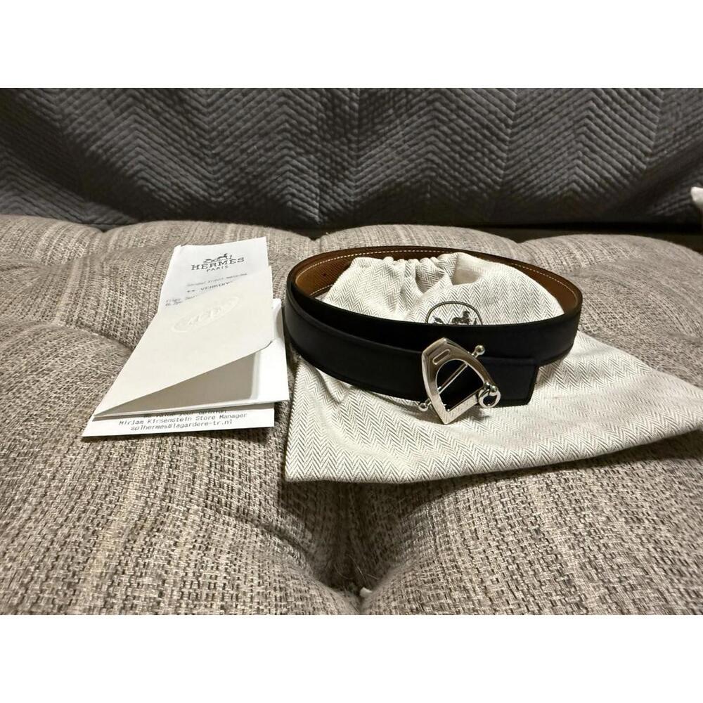 Hermes Canaille silver buckle Reversible leather Belt 24 mm